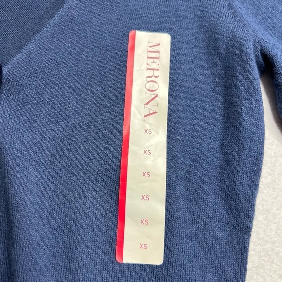 NWT Merona Blue Ruffle Cotton Quarter Sleeve V Neck Button Sweater Size XS - Picture 2 of 11